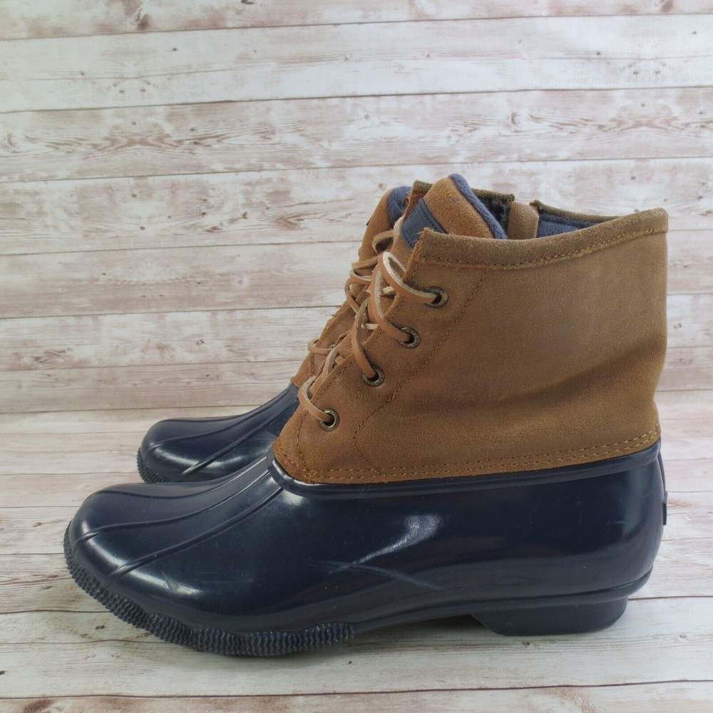 Sperry Boots Womens 11 Blue Brown Waterproof Duck Boots Rain Boot Rubber *